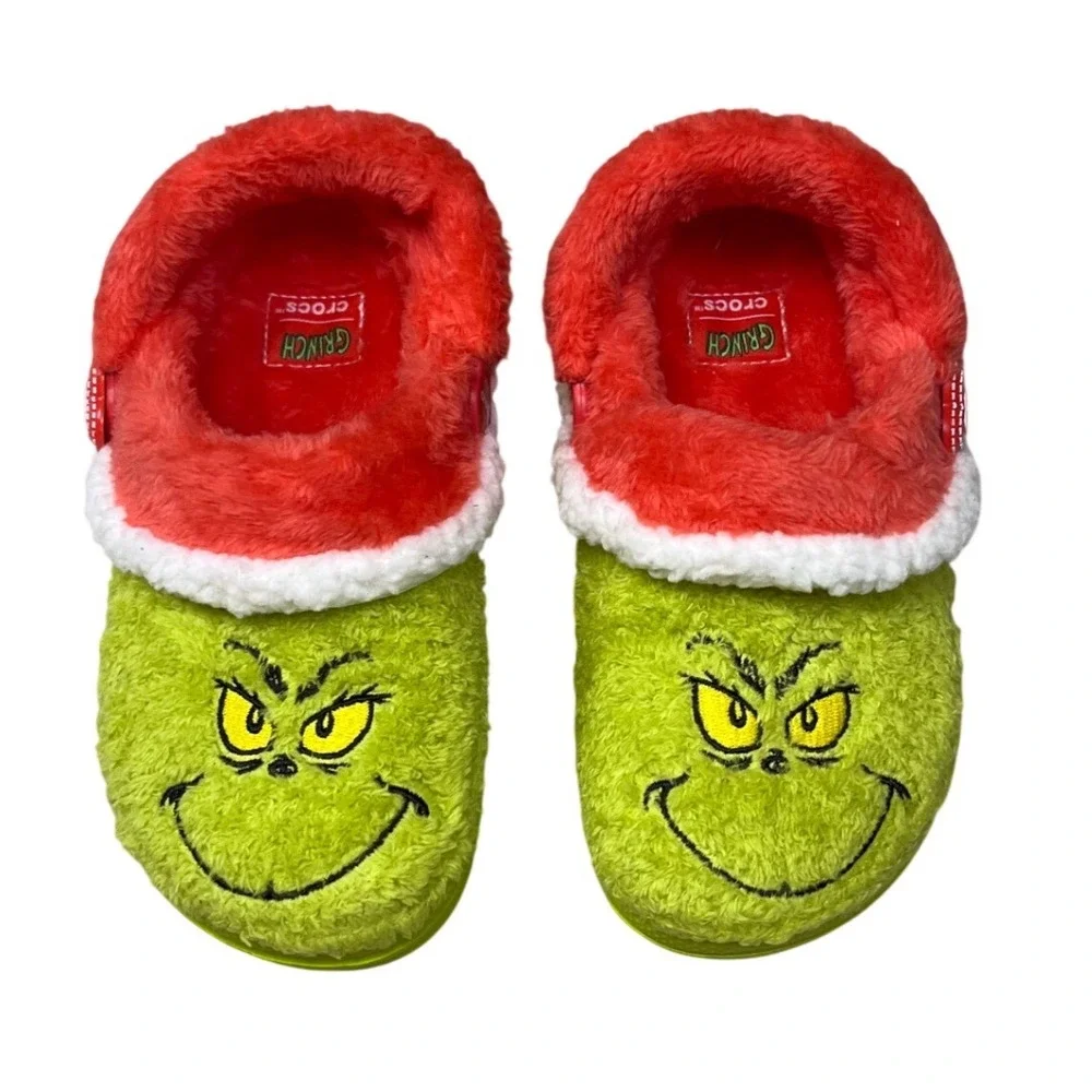 Crocs Kids Classic Lined Grinch Clogs Green Red Holiday Shoes J1